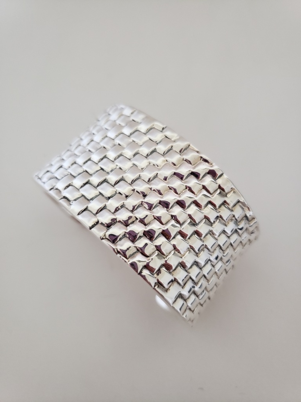 SOL DE PLATA Sterling Silver 925 Electroform Basketweave Cuff Bracelet